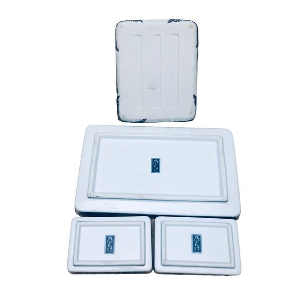 Blue Pattern Asian Porcelain Appetizer Dipping Sauce Dishes Set of 4 - Picture 6 of 8